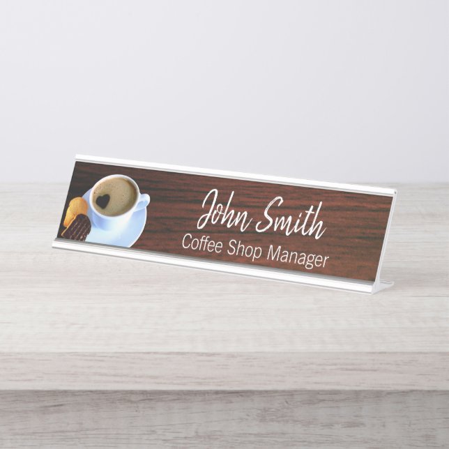 Coffee Cup Heart Shaped Foam Cookie Coffee Shop Desk Name Plate (Front)