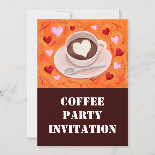 Coffee Cup & Hearts Invitation (Front)