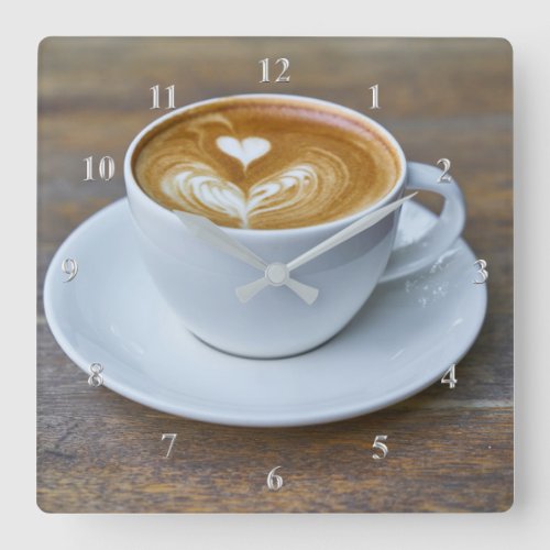Coffee Cup Latte Kitchen Square Wall Clock