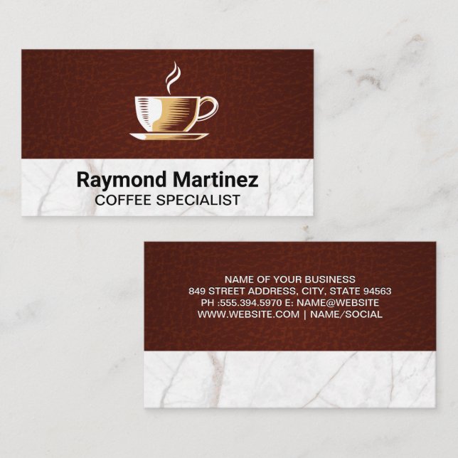 Coffee Cup Logo | Marble and Leather Business Card (Front/Back)