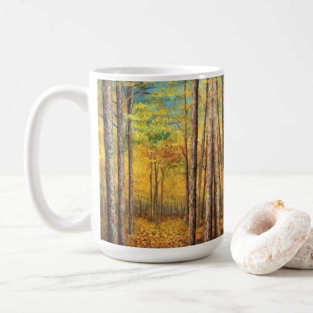 Coffee Cup Mug - Acadia Forest Birch Trees #2 (With Donut)