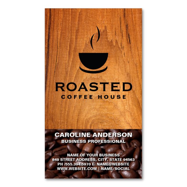 Coffee | Cup of Java | Coffee Beans Business Card Magnet (Front Vertical)