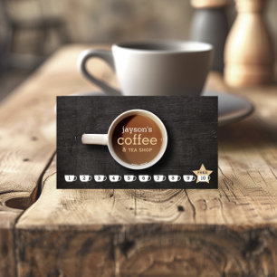 Coffee Cup on Black Wood Coffee Shop Loyalty Card