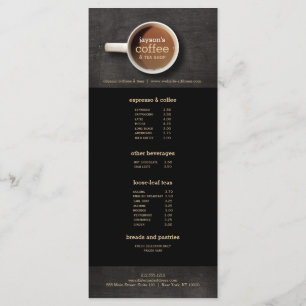 Coffee Cup on Black Wood Coffee Shop Menu Flyer