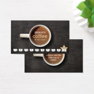 Coffee Cup on Black Wood Coffee Shop Punch Card