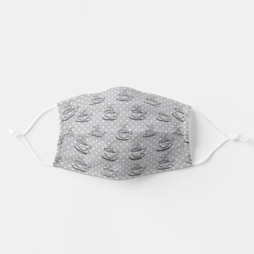 coffee cup on gray polka dots adult cloth face mask