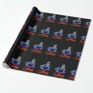 Coffee Cup On Neon Sign Wrapping Paper