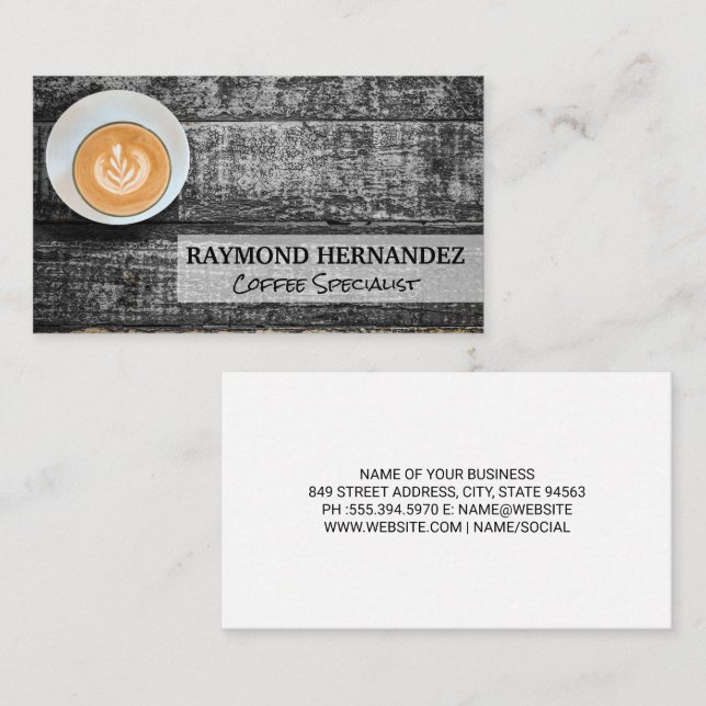 Coffee Cup on Wood Table Business Card (Front/Back)