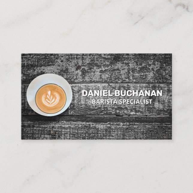 Coffee Cup on Wooden Table Business Card (Front)