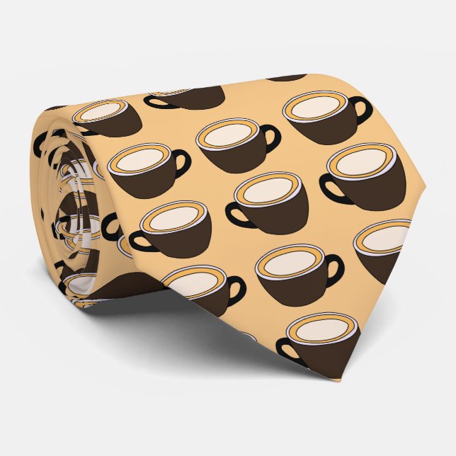 Coffee Cup Pattern Neck Tie (Rolled)
