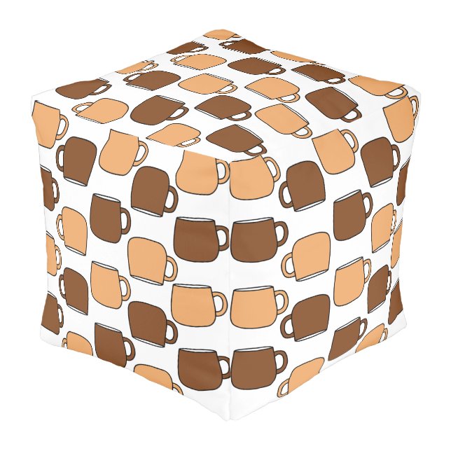 Coffee Cup Pattern Pouf (Angled Front)
