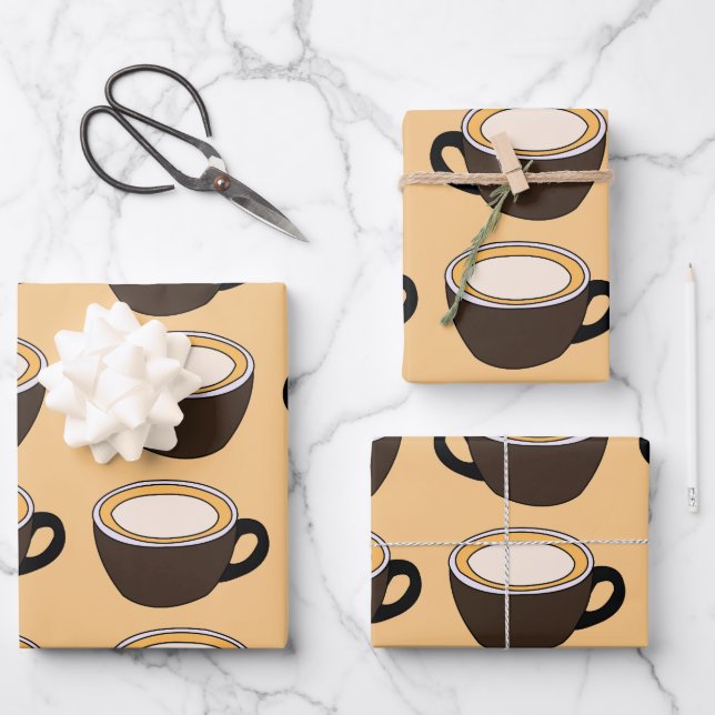 Coffee Cup Pattern Wrapping Paper Sheets (Front)