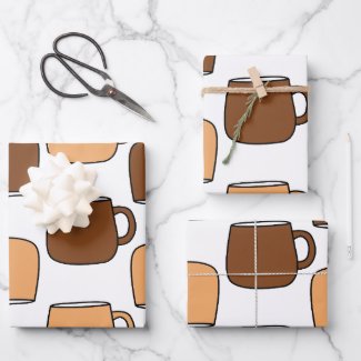 Coffee Cup Pattern Wrapping Paper Sheets