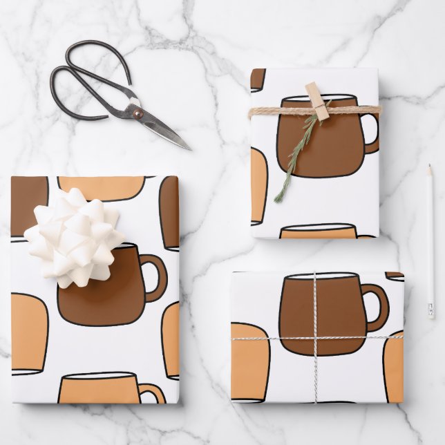 Coffee Cup Pattern Wrapping Paper Sheets (Front)