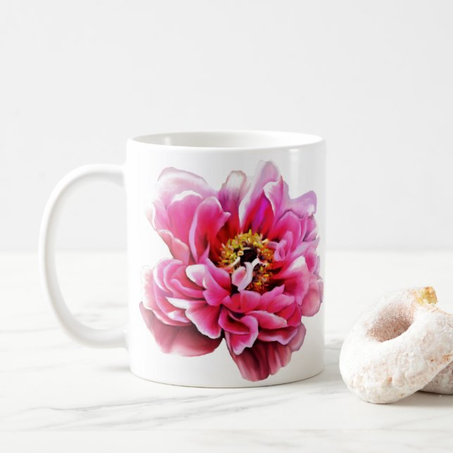 Coffee Cup Pink Peonies (With Donut)