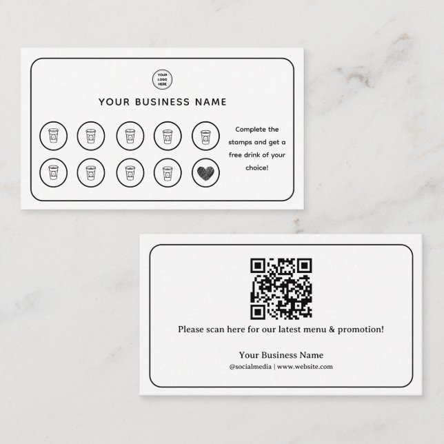 Coffee Cup QR Code Add Your Logo Loyalty Card (Front/Back)