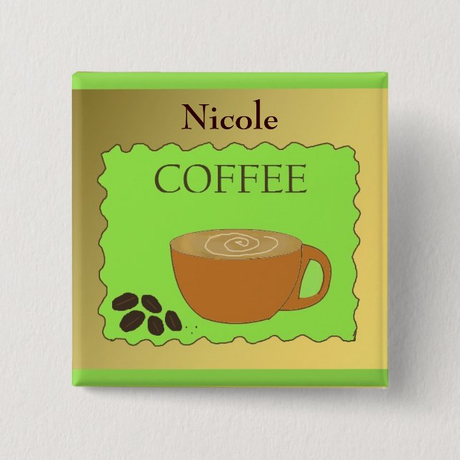 Coffee Cup Staff Name Tag Pinback Button (Front)
