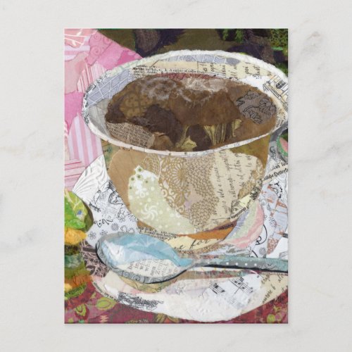 Coffee Cup Torn Paper Painting collage art Postcard