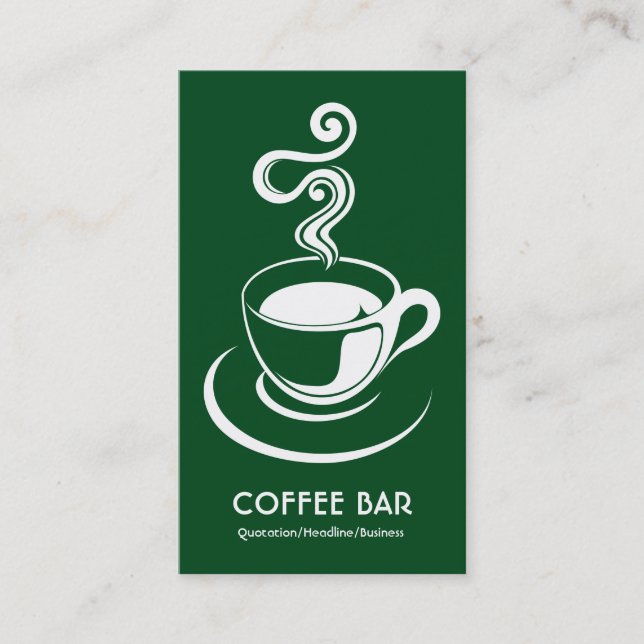 Coffee Cup Vertical - White and Dark Green 02481c Business Card (Front)