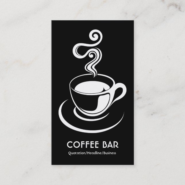 Coffee Cup Vertical - White on Black Business Card (Front)