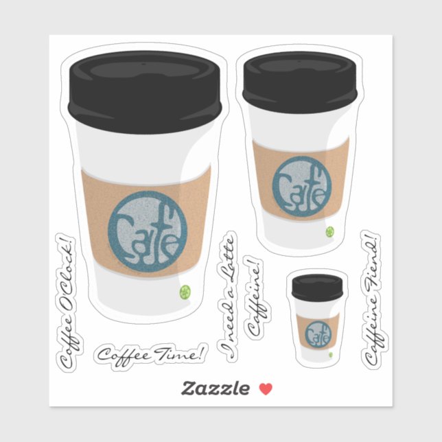 Coffee Cup Vinyl Stickers and Phrases (Sheet)