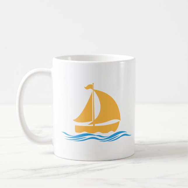 Coffee Cup With Boat And Wave Pattern (Left)