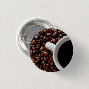 Coffee Cup with Coffee, Coffee Beans Pinback Button