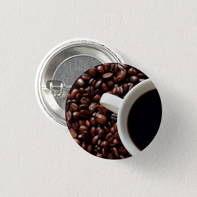 Coffee Cup with Coffee, Coffee Beans Pinback Button (Front & Back)