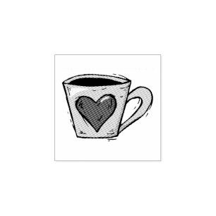 Coffee Cup With Heart Etched Wooden Art Stamp
