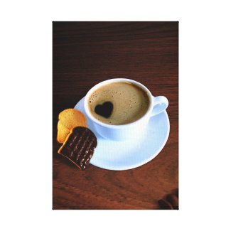 Coffee Cup with Heart Shaped Foam Canvas Print