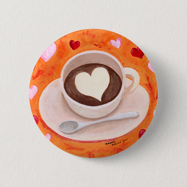 Coffee Cup with Hearts Button (Front)