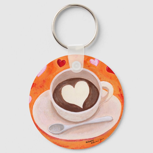 Coffee Cup with Hearts Keychain (Front)
