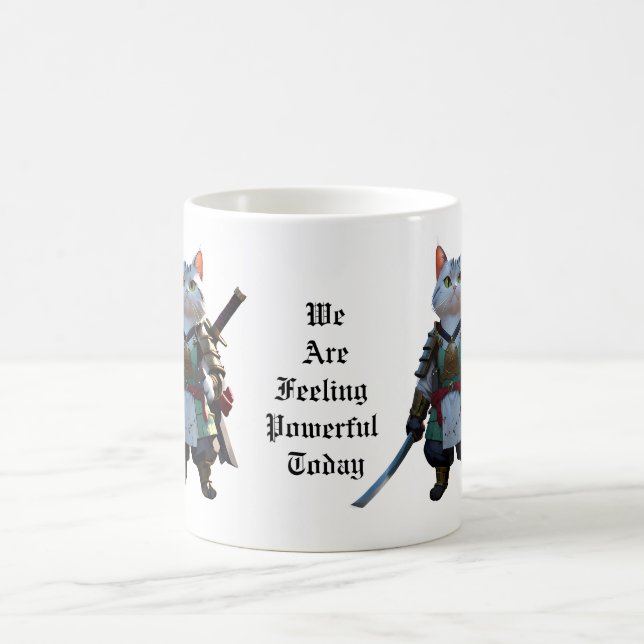 Coffee cup with samurai cat print. (Center)