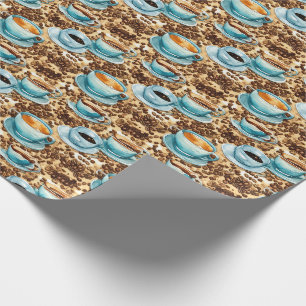 Coffee Cups And Beans Watercolor Pattern Wrapping Paper