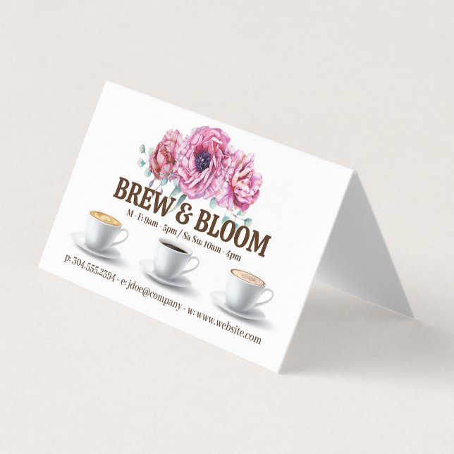 Coffee Cups and Flowers Business Card (Front)