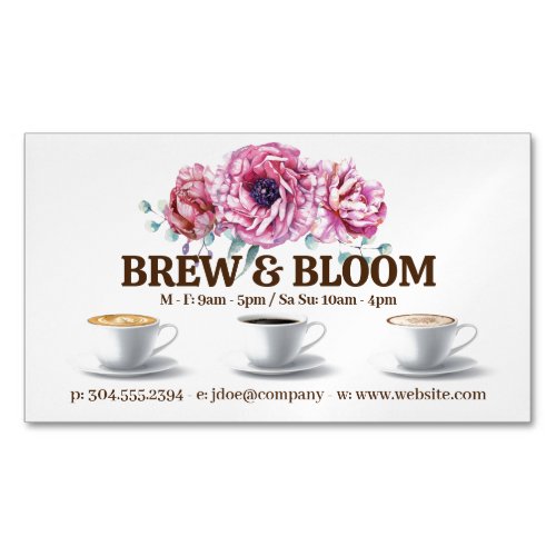 Coffee Cups and Flowers Business Card Magnet