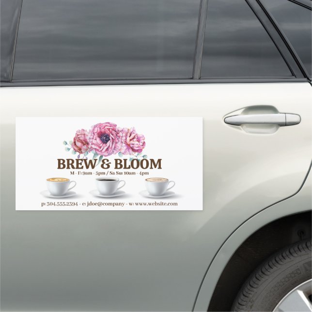 Coffee Cups and Flowers Car Magnet (In Situ)