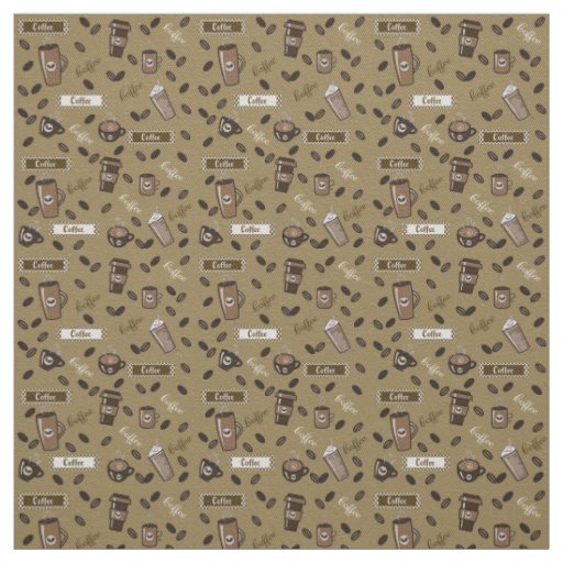 Coffee cups and word art pattern fabric