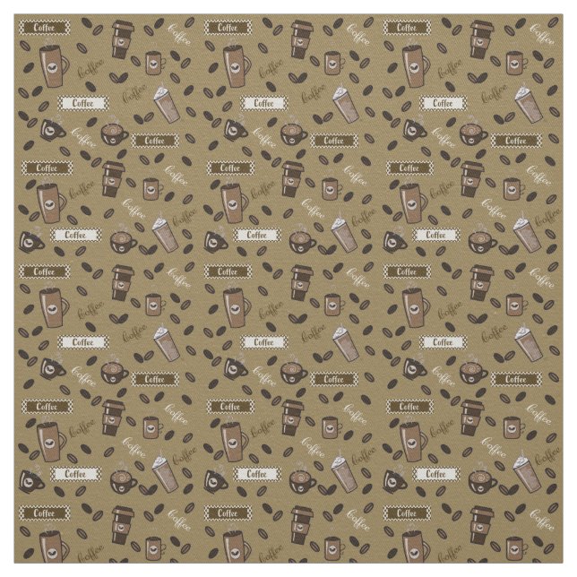 Coffee cups and word art pattern fabric (Swatch)