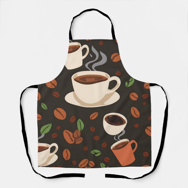 Coffee Cups Beans Morning Pattern Apron (Front)