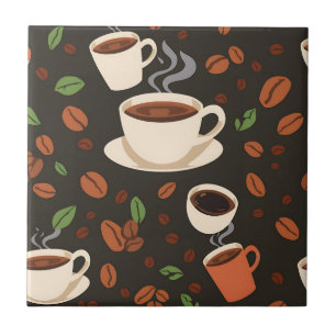 Coffee Cups Beans Morning Pattern Ceramic Tile