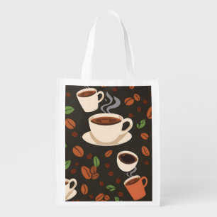 Coffee Cups Beans Morning Pattern Grocery Bag