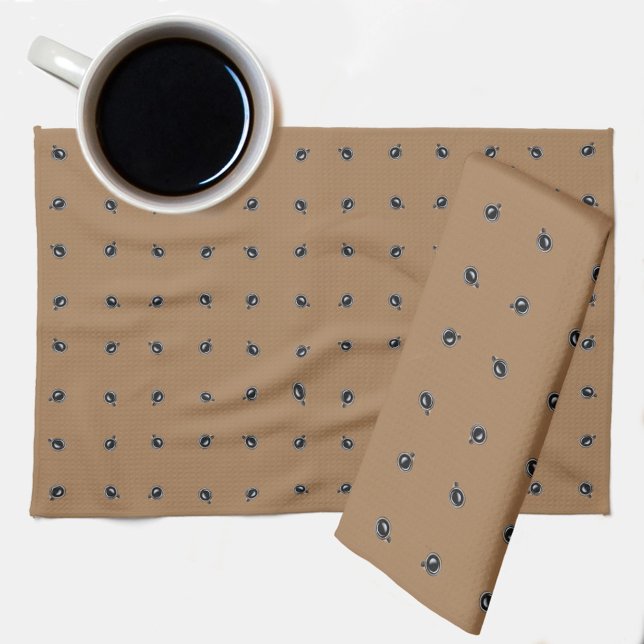 Coffee Cups black and white Pattern Brown Kitchen Towel (Creator Uploaded)