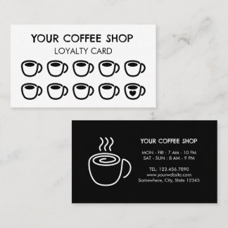 Coffee Cups Black Modern Coffee Shop Customer Loyalty Card