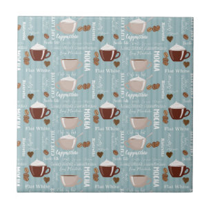 Coffee Cups Blue Vertical Lines Caffeine Grains Ceramic Tile