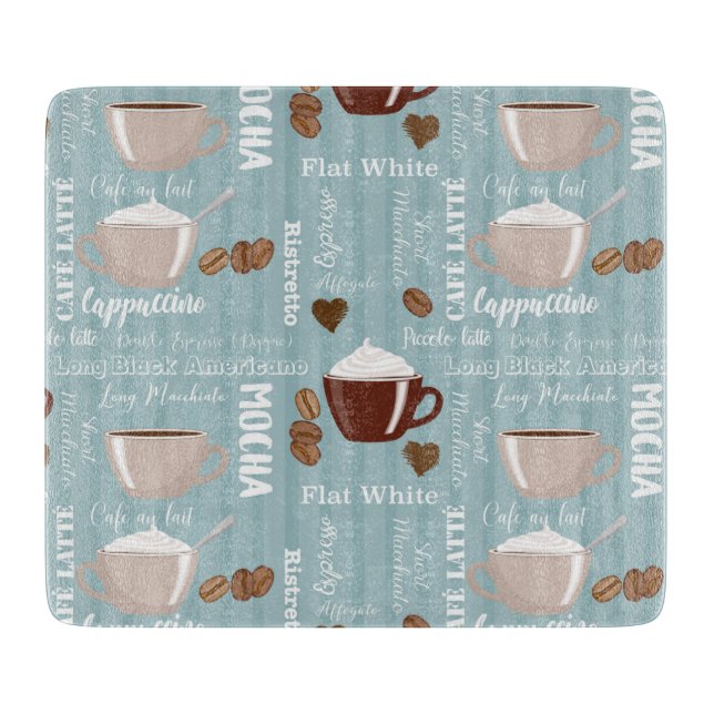 Coffee Cups Blue Vertical Lines Caffeine Grains Cutting Board (Front)