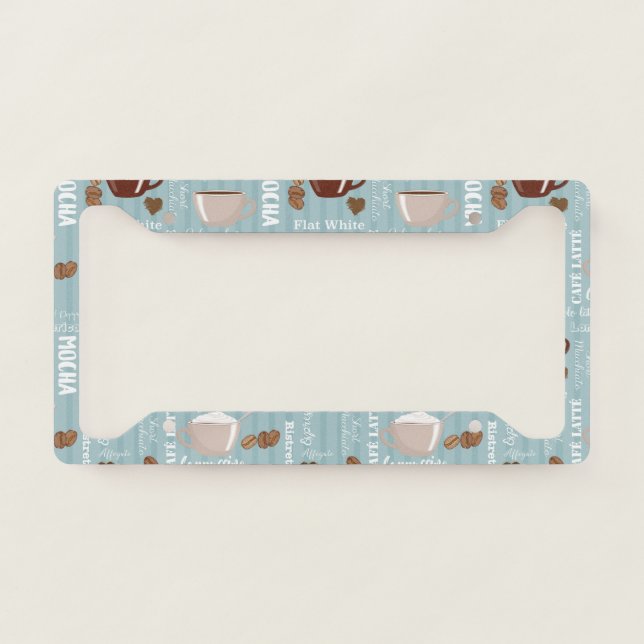 Coffee Cups Blue Vertical Lines Caffeine Grains License Plate Frame (Front)