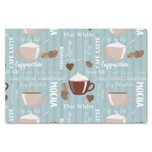 Coffee Cups Blue Vertical Lines Caffeine Grains Tissue Paper