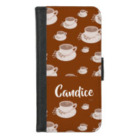 Coffee cups brown pattern iPhone 8/7 wallet case