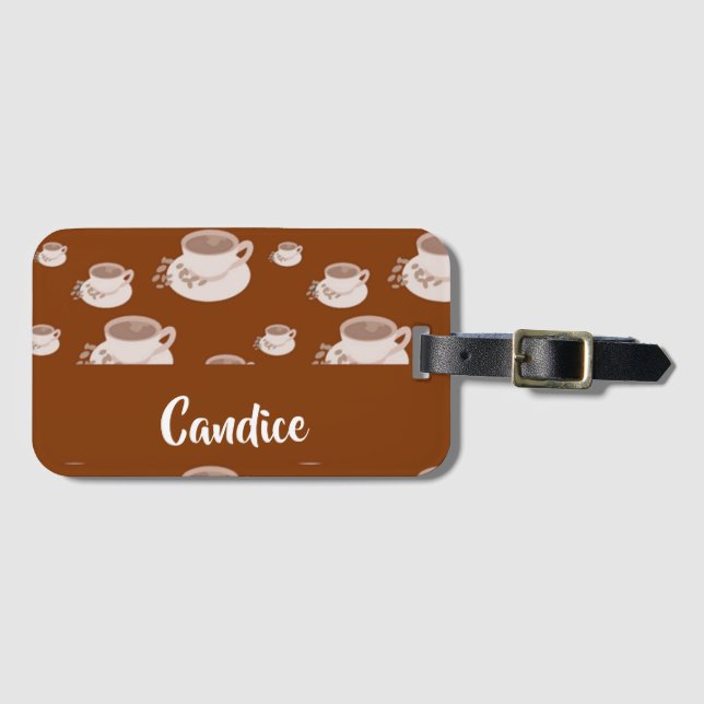Coffee cups brown pattern luggage tag (Front Horizontal)